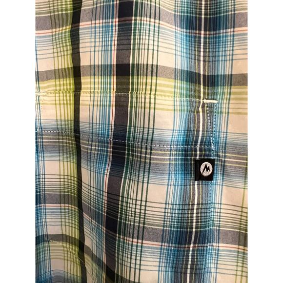 Marmot Men's Blue and Green Plaid Button Up Light Weight Short Sleeve Shirt XL - Picture 3 of 10